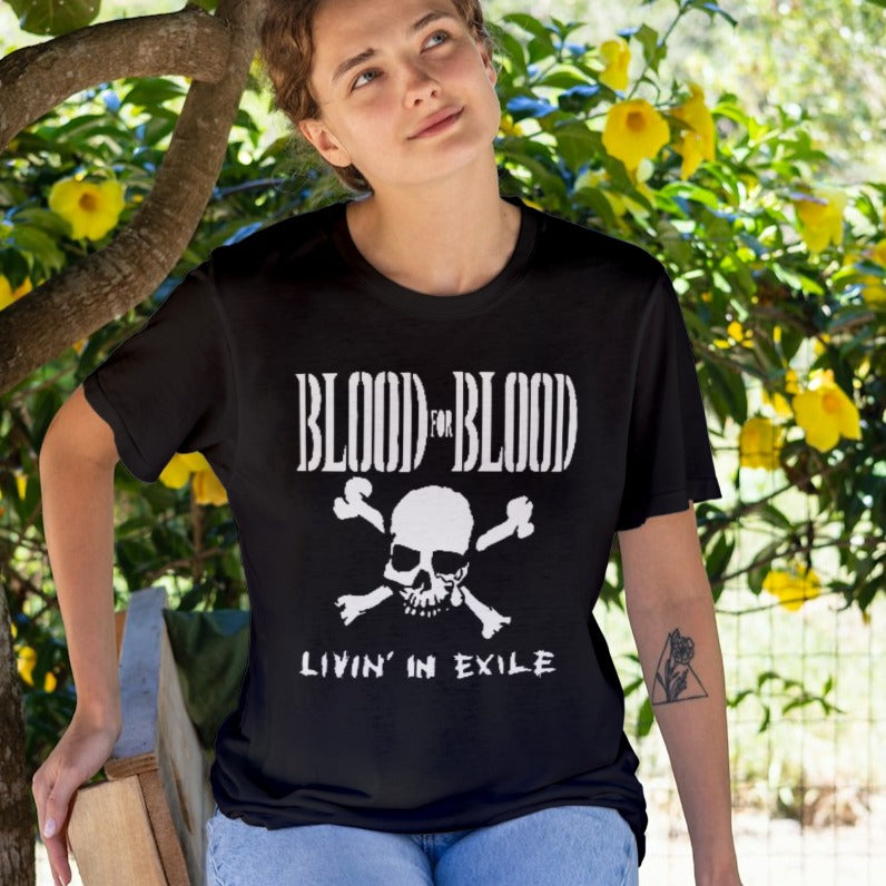 Blood for Blood - Living in Exile Tee | Punk Rock Band Distressed Style Shirt | Punk Band - Unisex Cotton T Shirt